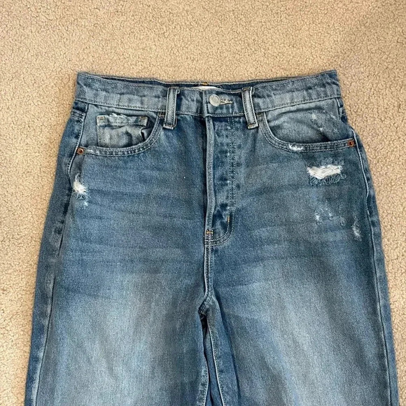 Cello Distressed Ripped Knee High Waist Raw Hem Cotton Straight Leg Jeans Size 3 - Picture 2 of 6